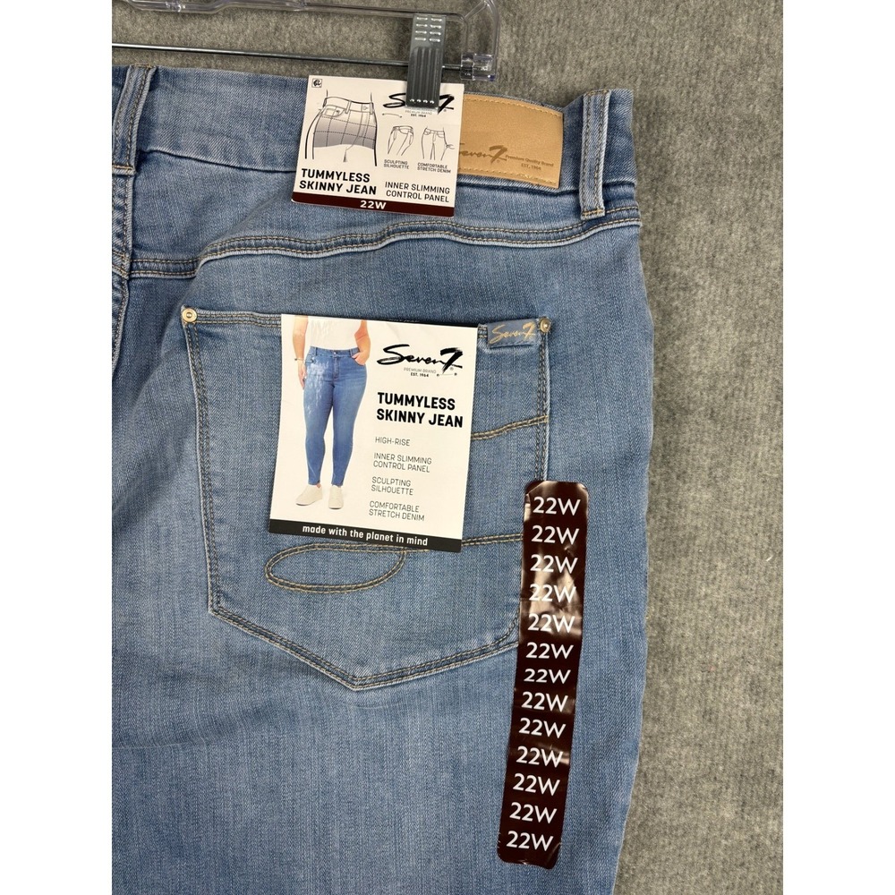 Seven7 Tummyless High Rise Skinny Jeans Light Wash Blue 22W - Picture 9 of 12